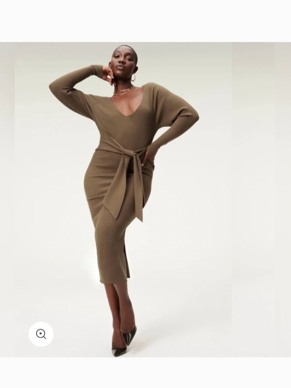 Good American Belted Body Dress Ribbed Long Sleeve Sweater Midi Dress 2XL / 3XL